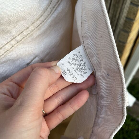 Vintage Boss Shorts Mens 36 White Denim Hip Hop Rap 90s Baggy Spellout Logo Fray - Picture 14 of 16